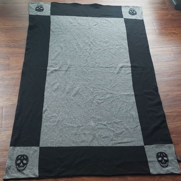 Skull Cashmere Ripley Black Gray Edgy Feminine Whimsygoth Scarf Wool Cashmere - Picture 1 of 7